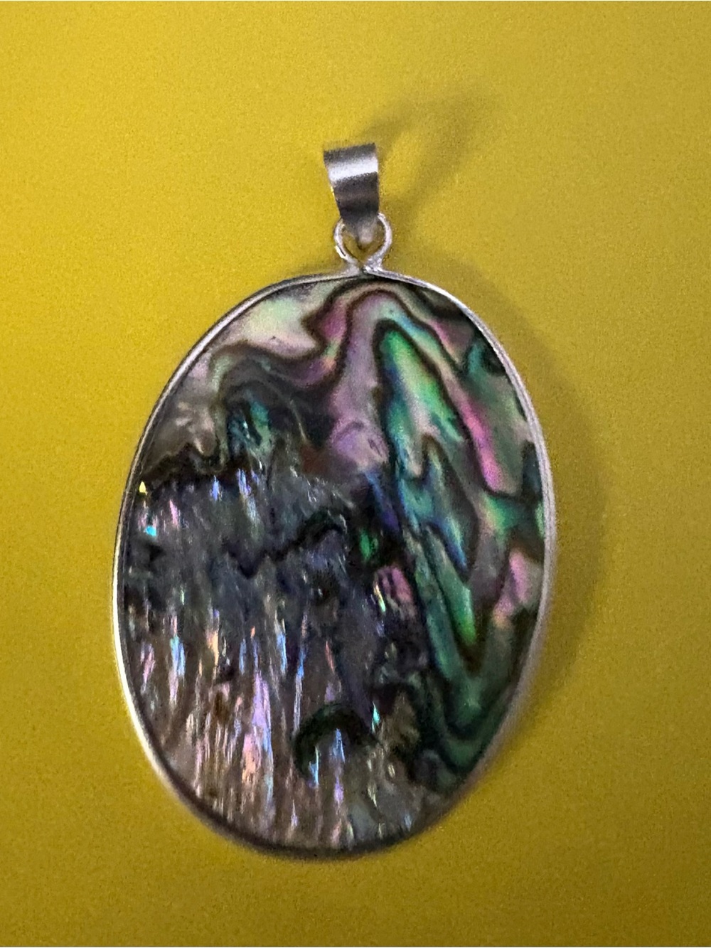 .925 Sterling Silver  Abalone Statement Pendant Rainbow Shell Oval